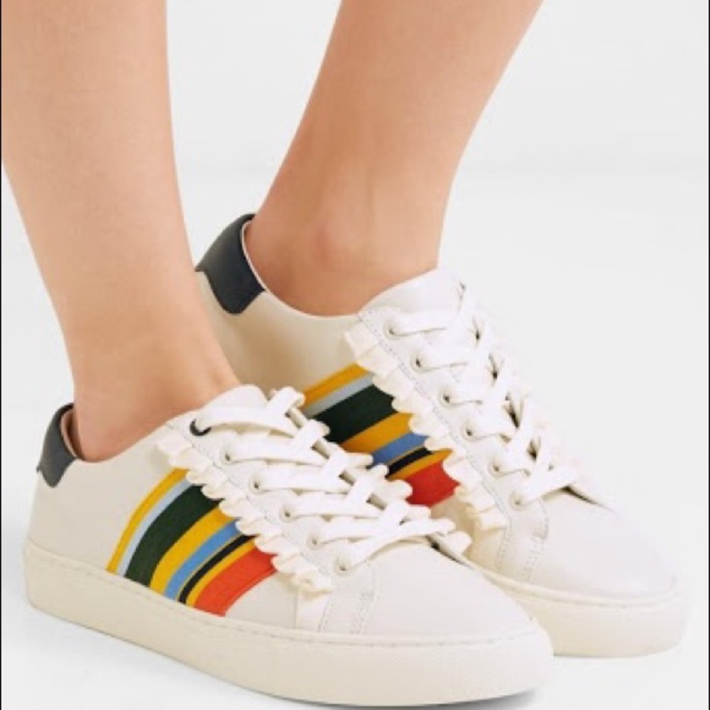 Tory Burch Ruffle Rainbow Stripe Sneakers